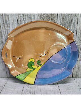 Vintage Gold Castle Chikusa Snack Plate Hand Painted Crane Ocean Wave